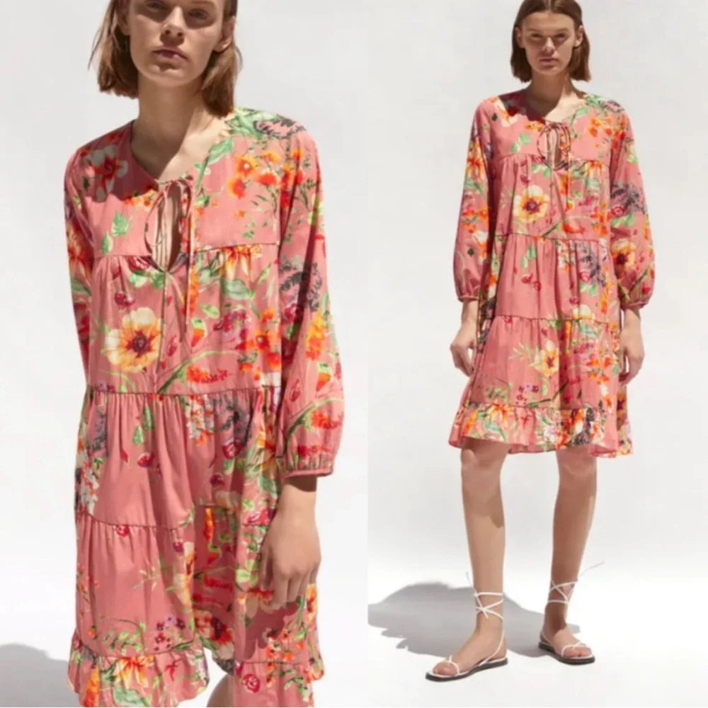 ZARA FLORAL PRINT POPLIN DRESS - Picture 1 of 4